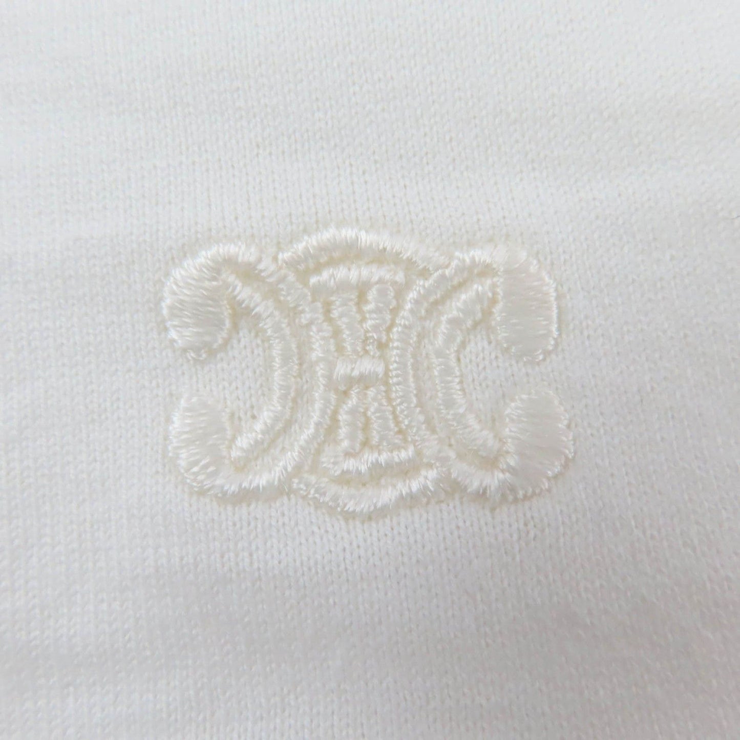 Celine Cotton 100% Triomphe Embroidery Short Sleeve T-Shirt White — view 5