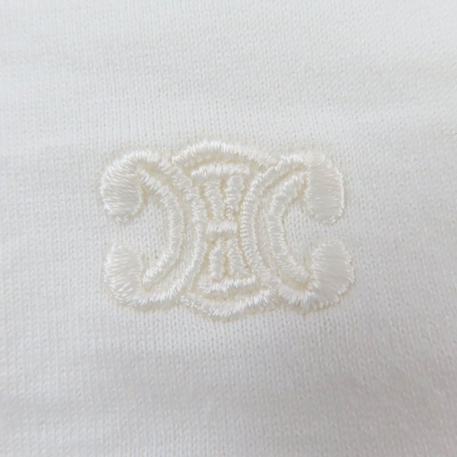 Celine Cotton 100% Triomphe Embroidery Short Sleeve T-Shirt White — view 5