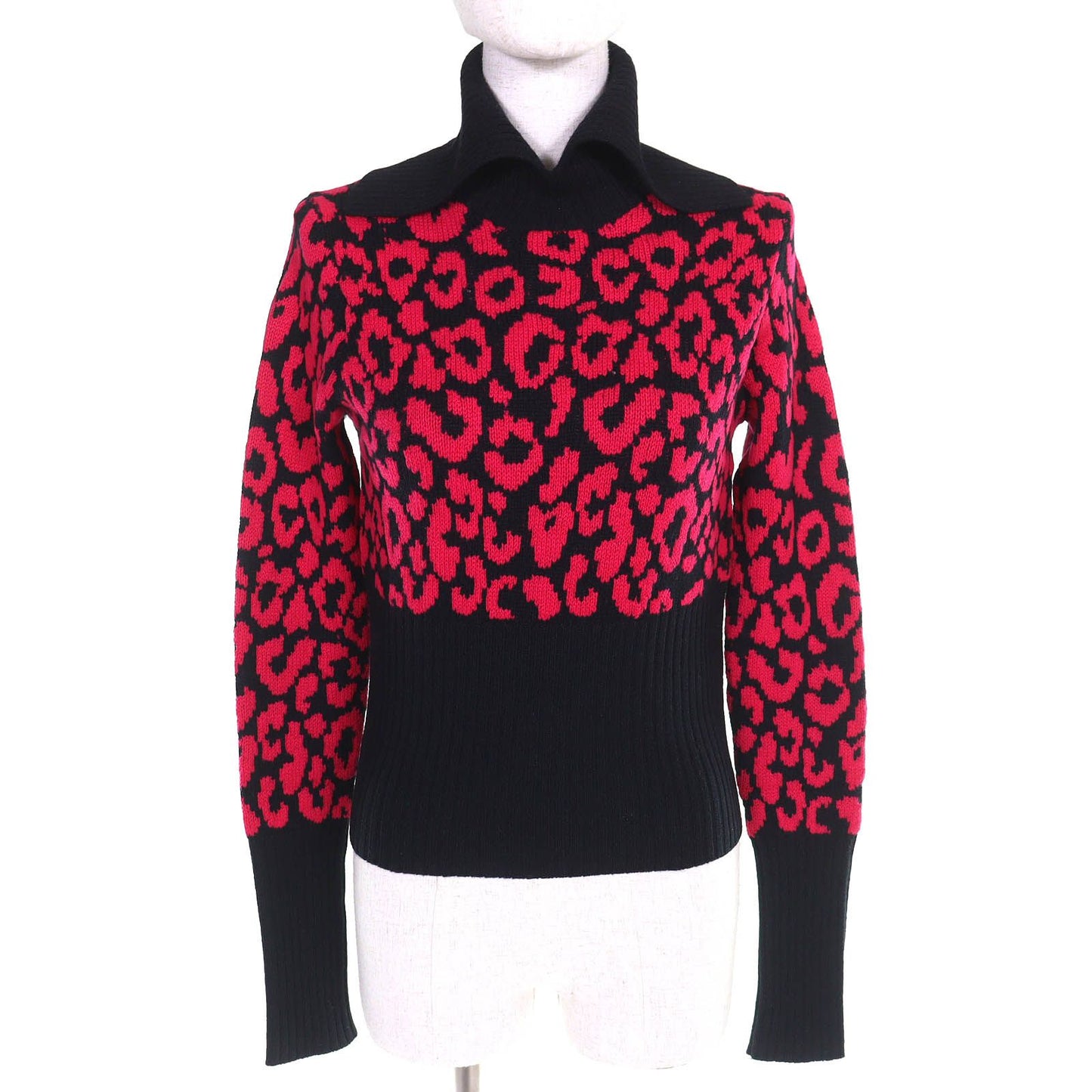 Dior Cashmere Leopard Print Slim Fit Long Sleeve Knit Sweater Black Pink 40