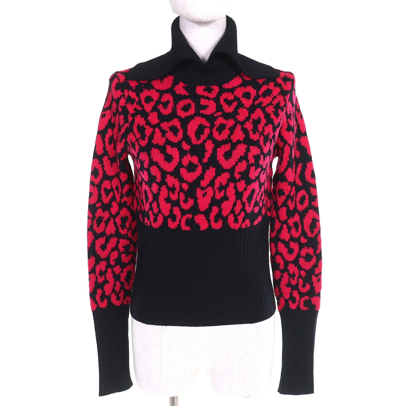 Dior Cashmere Leopard Print Slim Fit Long Sleeve Knit Sweater Black Pink 40