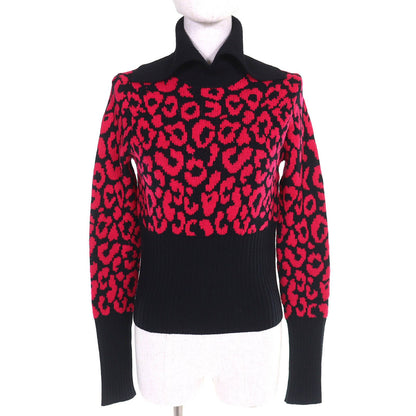Dior Cashmere Leopard Print Slim Fit Long Sleeve Knit Sweater Black Pink 40