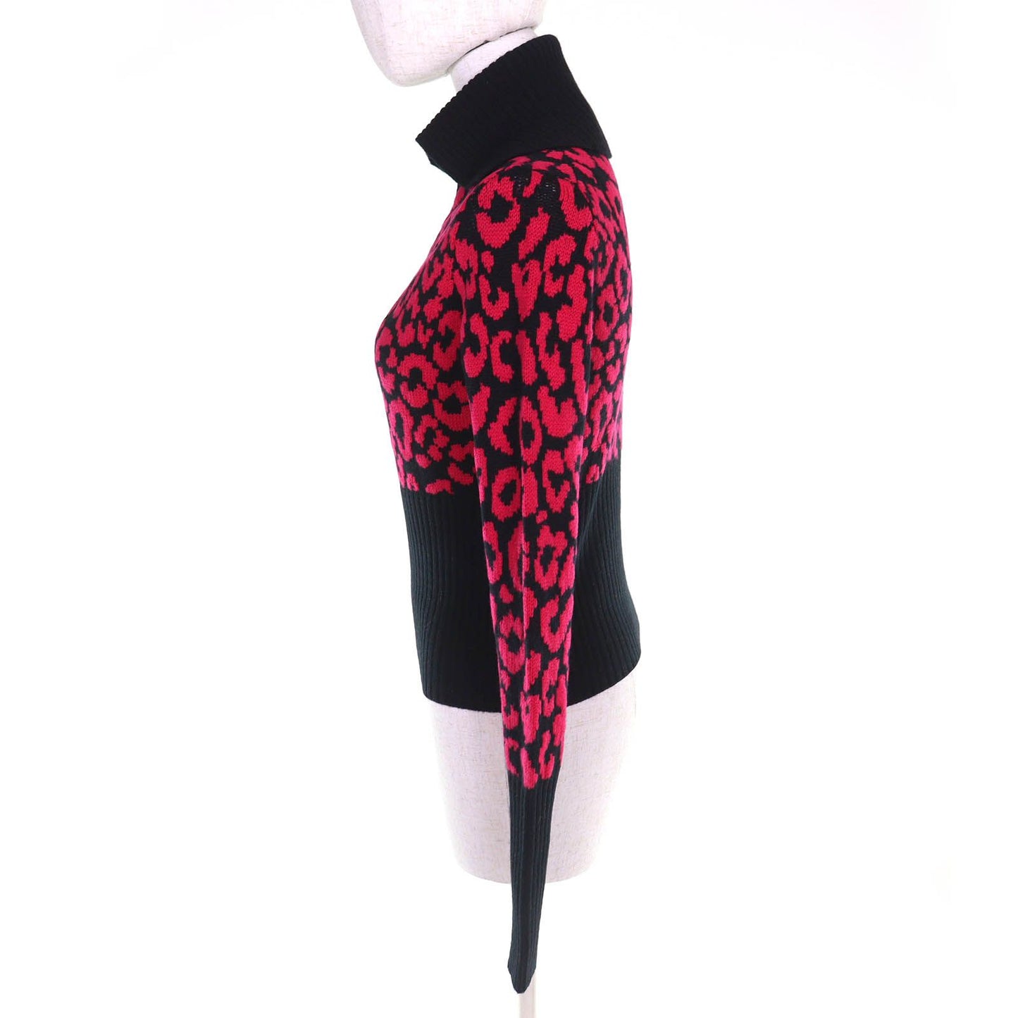 Dior Cashmere Leopard Print Slim Fit Long Sleeve Knit Sweater Black Pink 40 — view 2