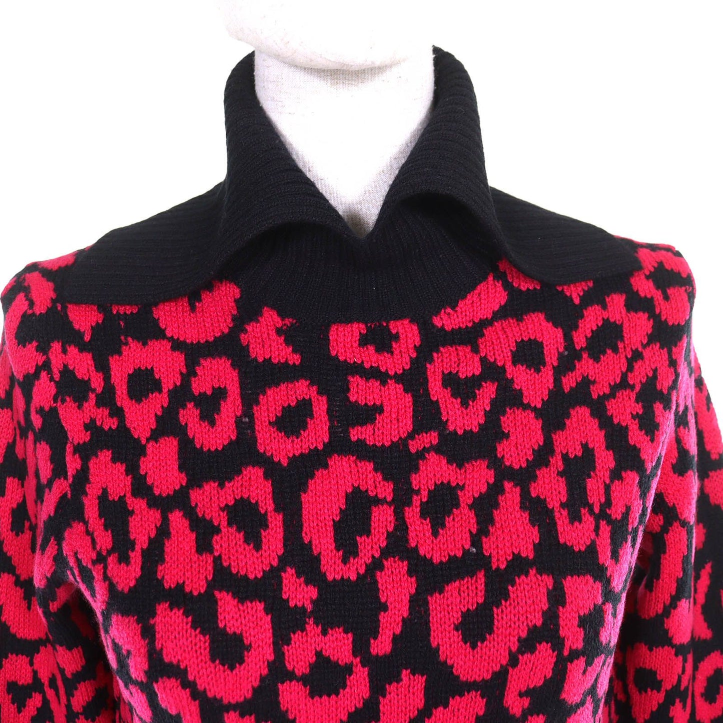 Dior Cashmere Leopard Print Slim Fit Long Sleeve Knit Sweater Black Pink 40 — view 4