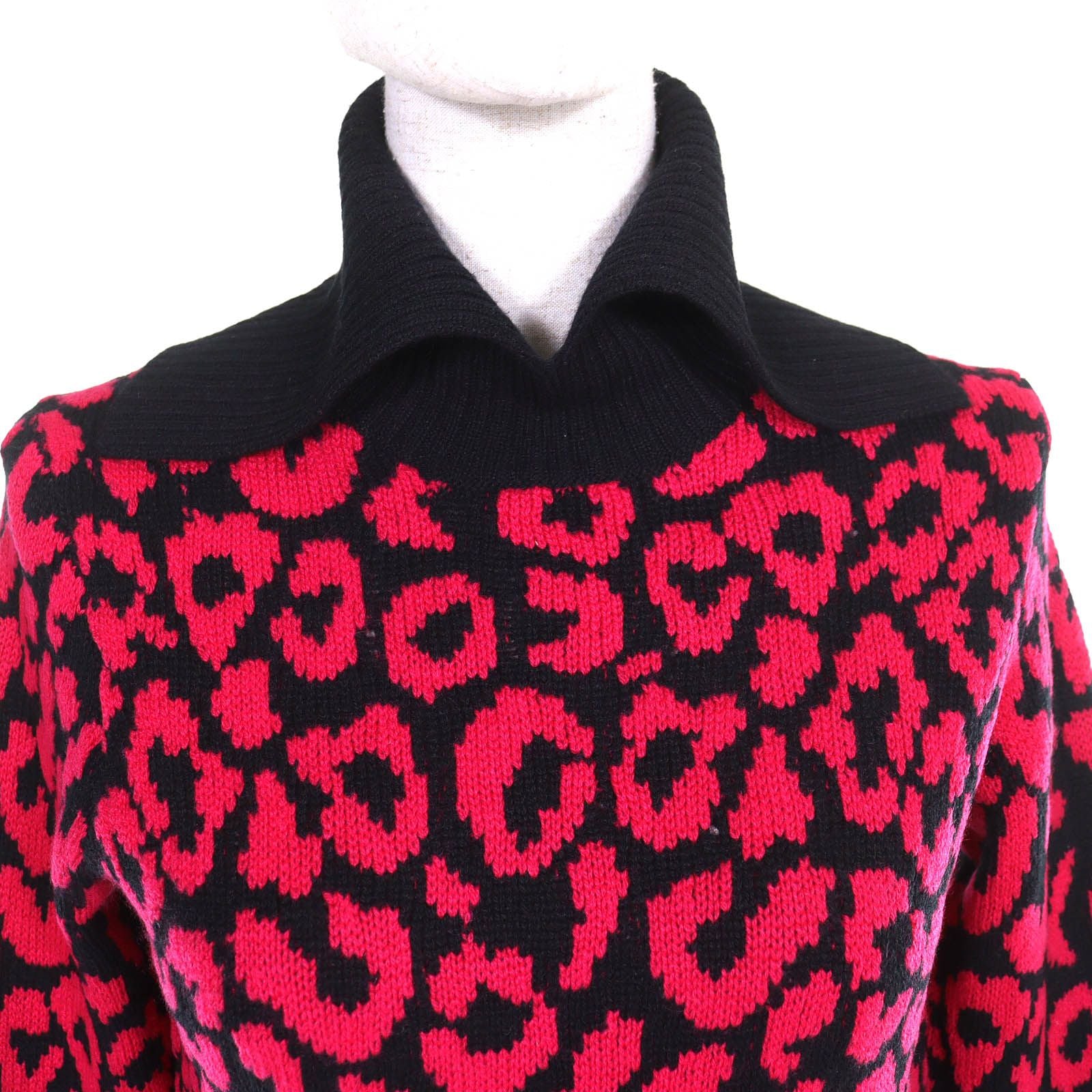 Dior Cashmere Leopard Print Slim Fit Long Sleeve Knit Sweater Black Pink 40 — view 4