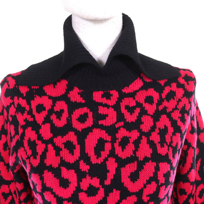 Dior Cashmere Leopard Print Slim Fit Long Sleeve Knit Sweater Black Pink 40 — view 4