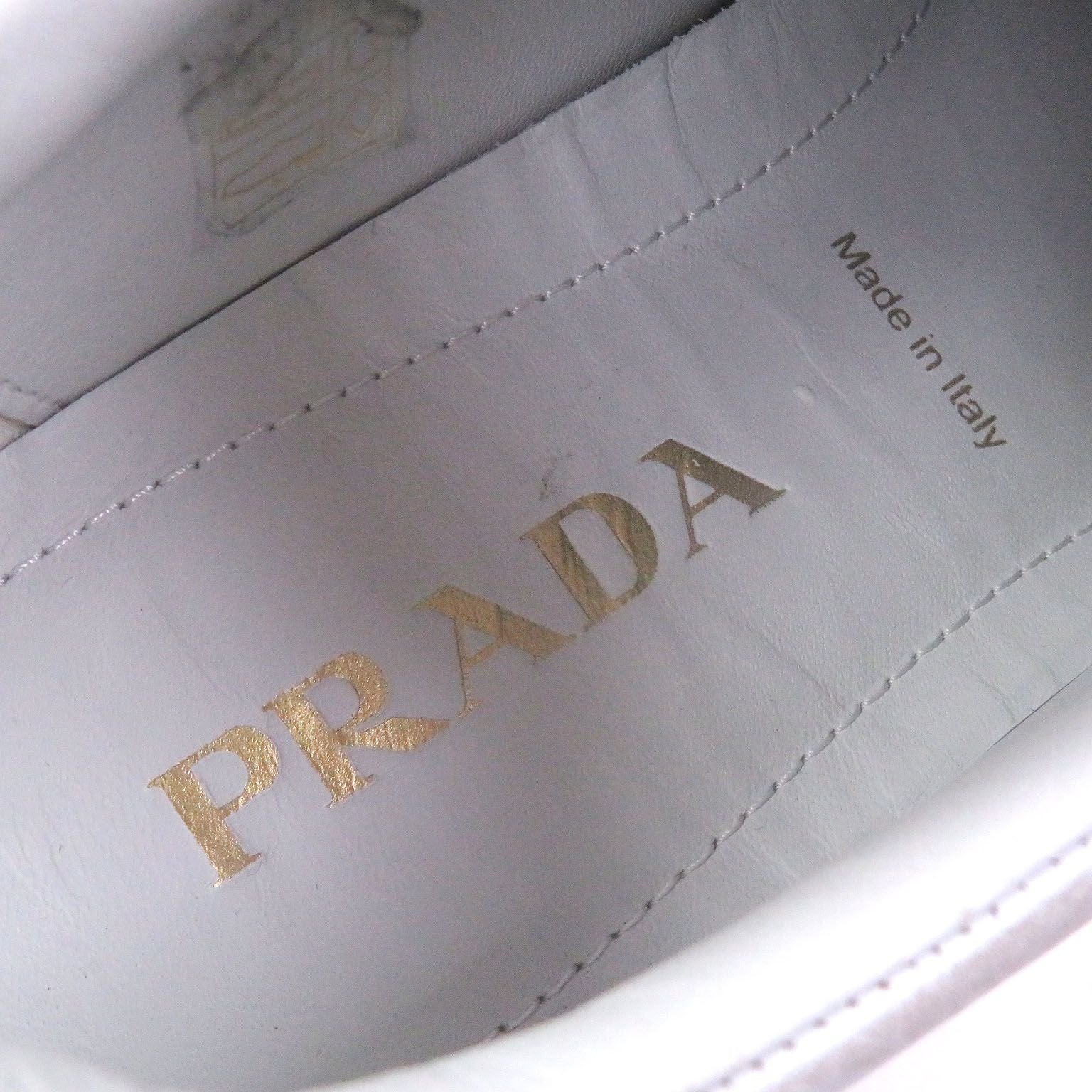 Prada Triangle Logo Distressed Low Cut Sneakers Leather Shoes White 7.5 — view 8
