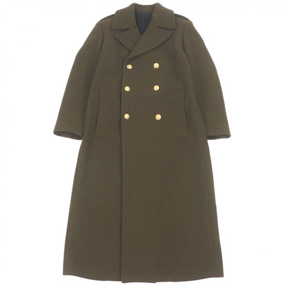 Celine Wool Emblem Gold Button Double Breasted Long Chesterfield Coat Khaki 34