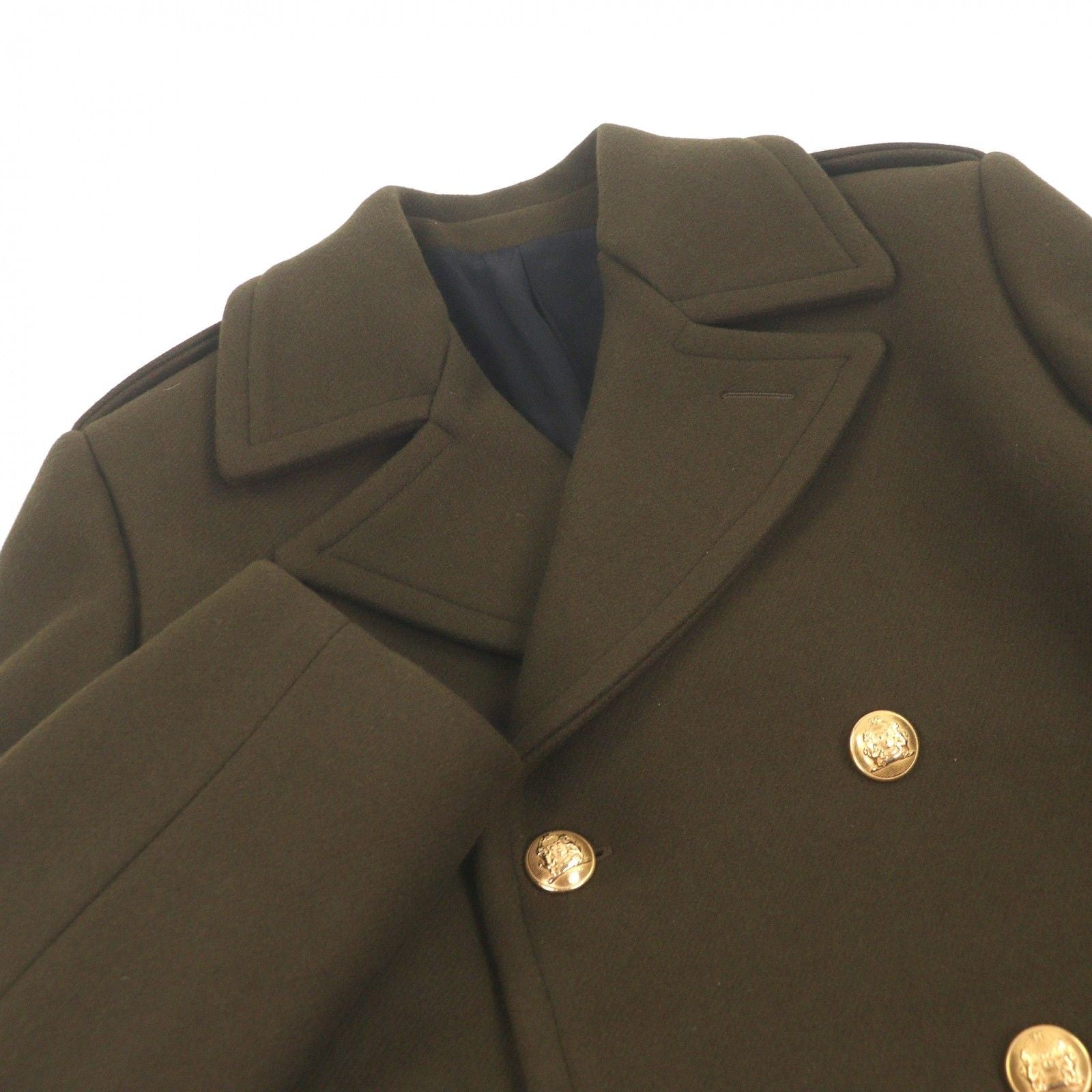 Celine Wool Emblem Gold Button Double Breasted Long Chesterfield Coat Khaki 34 — view 2