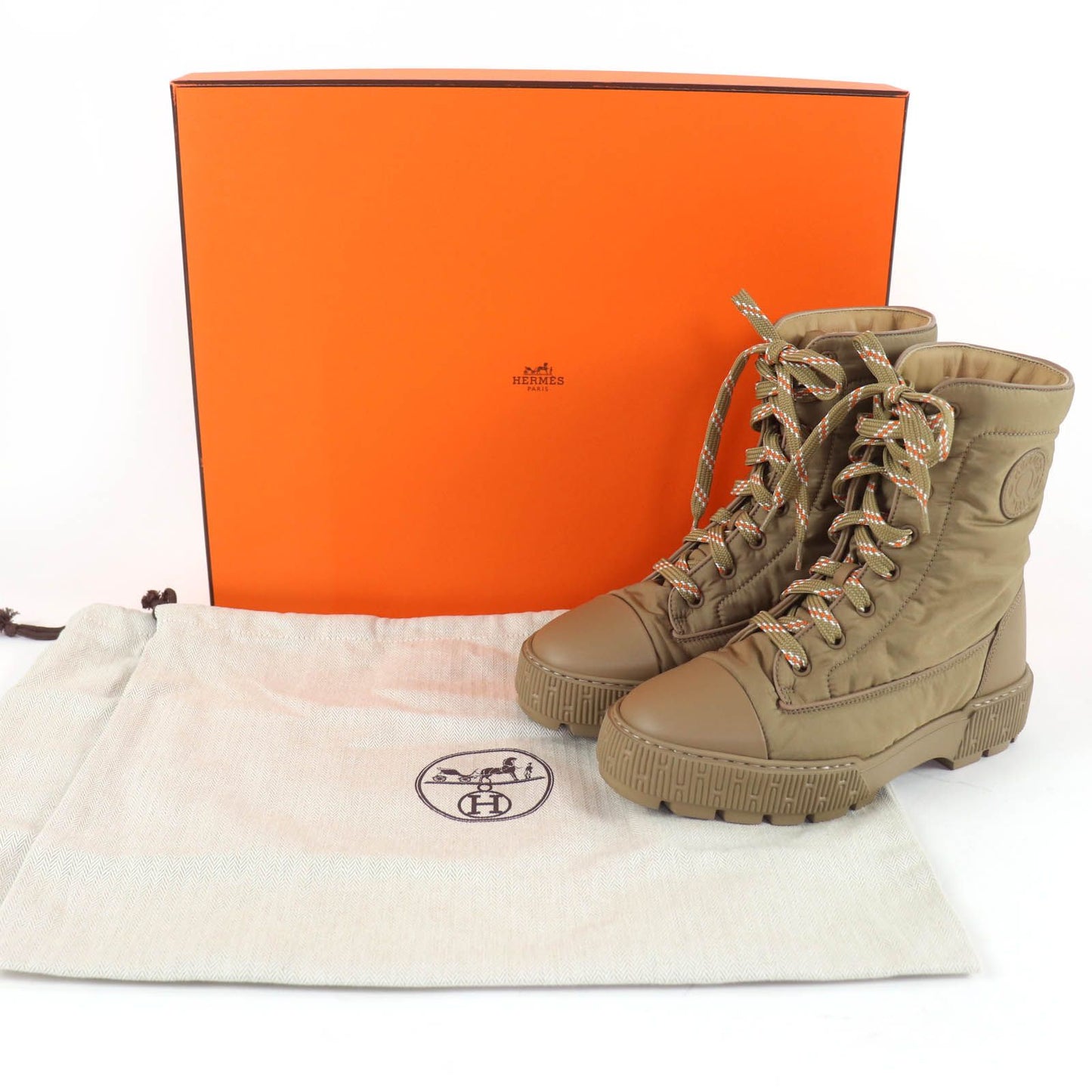 Hermes Fresh Logo Lace Up Short Boots Beige — view 2