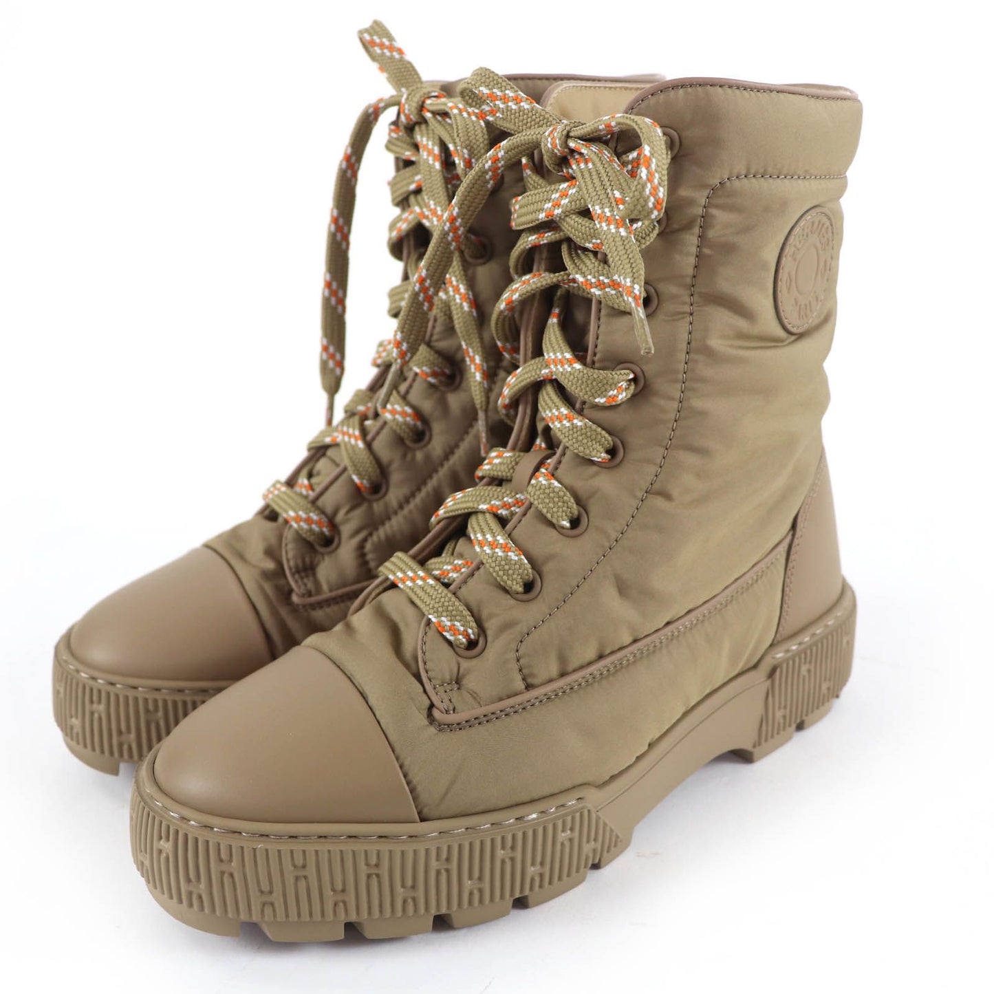 Hermes Fresh Logo Lace Up Short Boots Beige