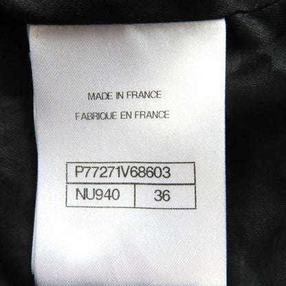 Chanel Wool CC Logo Flower Button Plaid Stitch Belted Coat Black Multicolor 36 — view 9