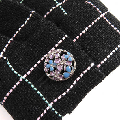 Chanel Wool CC Logo Flower Button Plaid Stitch Belted Coat Black Multicolor 36 — view 6