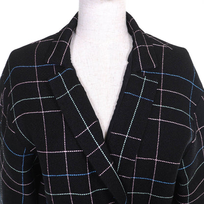 Chanel Wool CC Logo Flower Button Plaid Stitch Belted Coat Black Multicolor 36 — view 4
