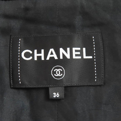 Chanel Wool CC Logo Flower Button Plaid Stitch Belted Coat Black Multicolor 36 — view 7