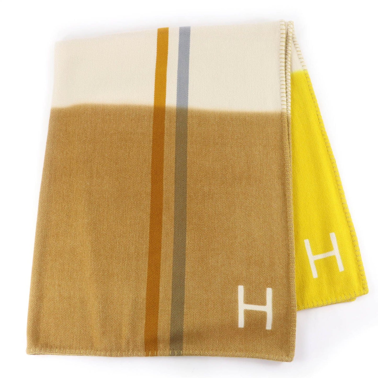 Hermes Daisangle Cashmere Citron Paille Logo 150 200 cm Large Scarf — view 2