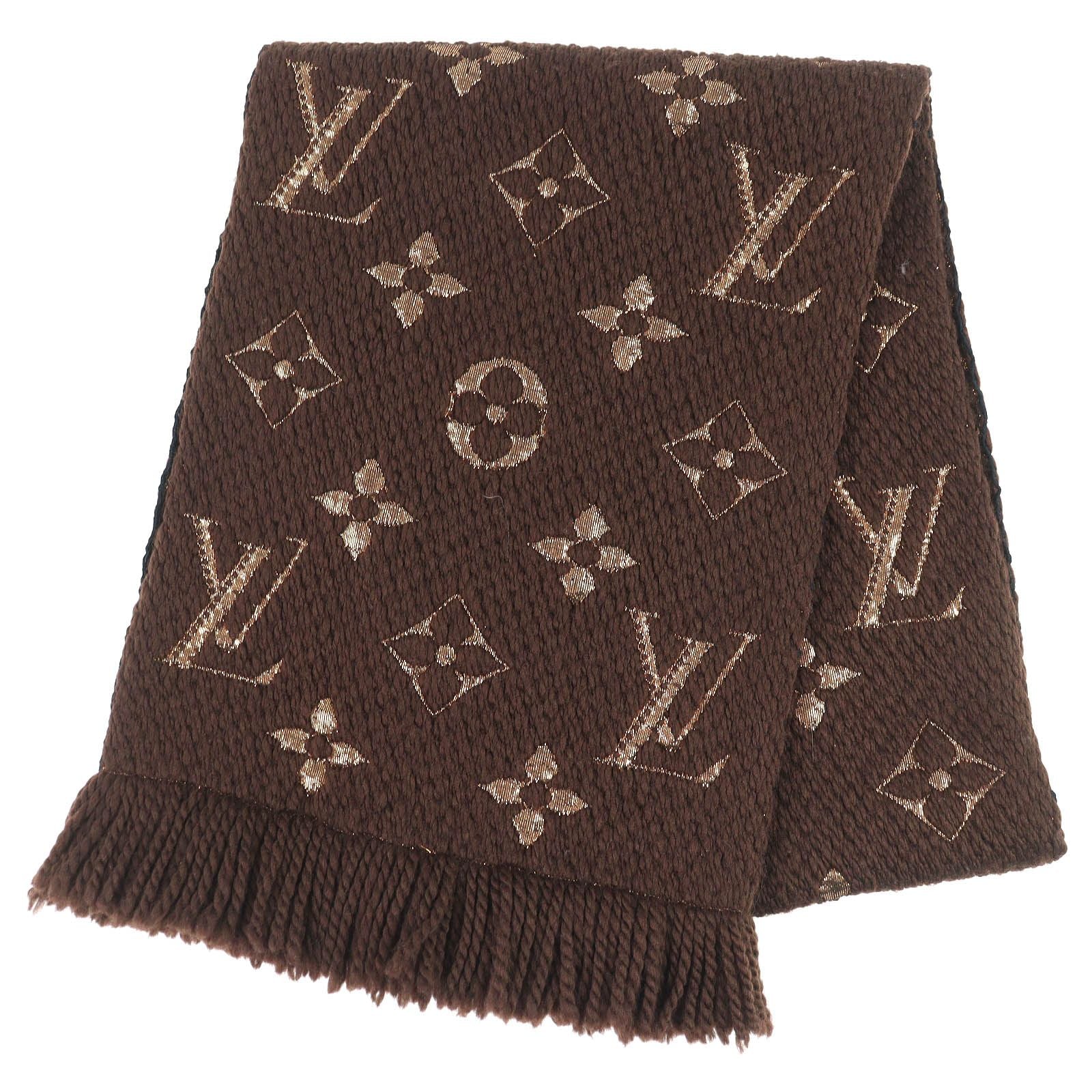 Louis Vuitton Echarpe Logo Mania Shine Wool Silk Scarf Brown