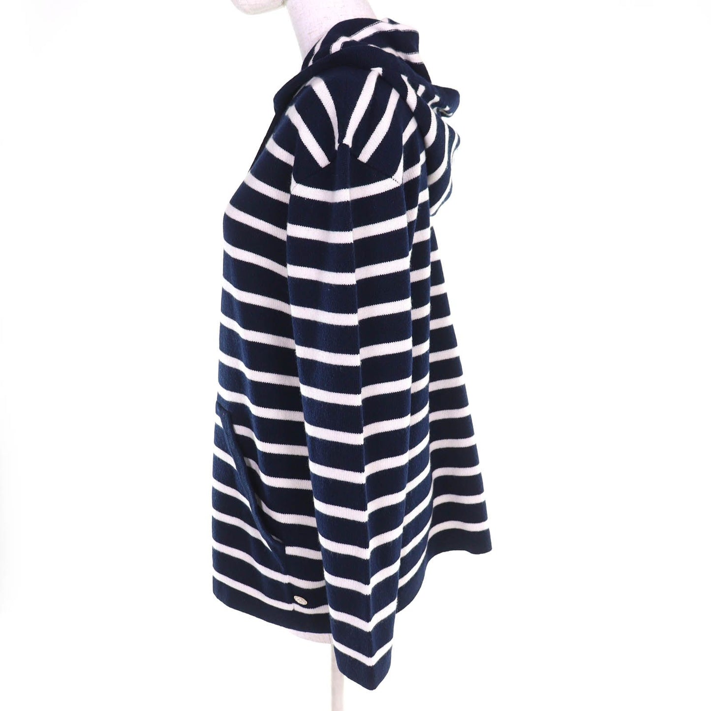 Chanel Cashmere CC Logo Border Pattern Hoodie Knit Navy White 36 Recommended — view 2
