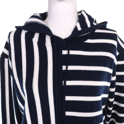 Chanel Cashmere CC Logo Border Pattern Hoodie Knit Navy White 36 Recommended — view 4