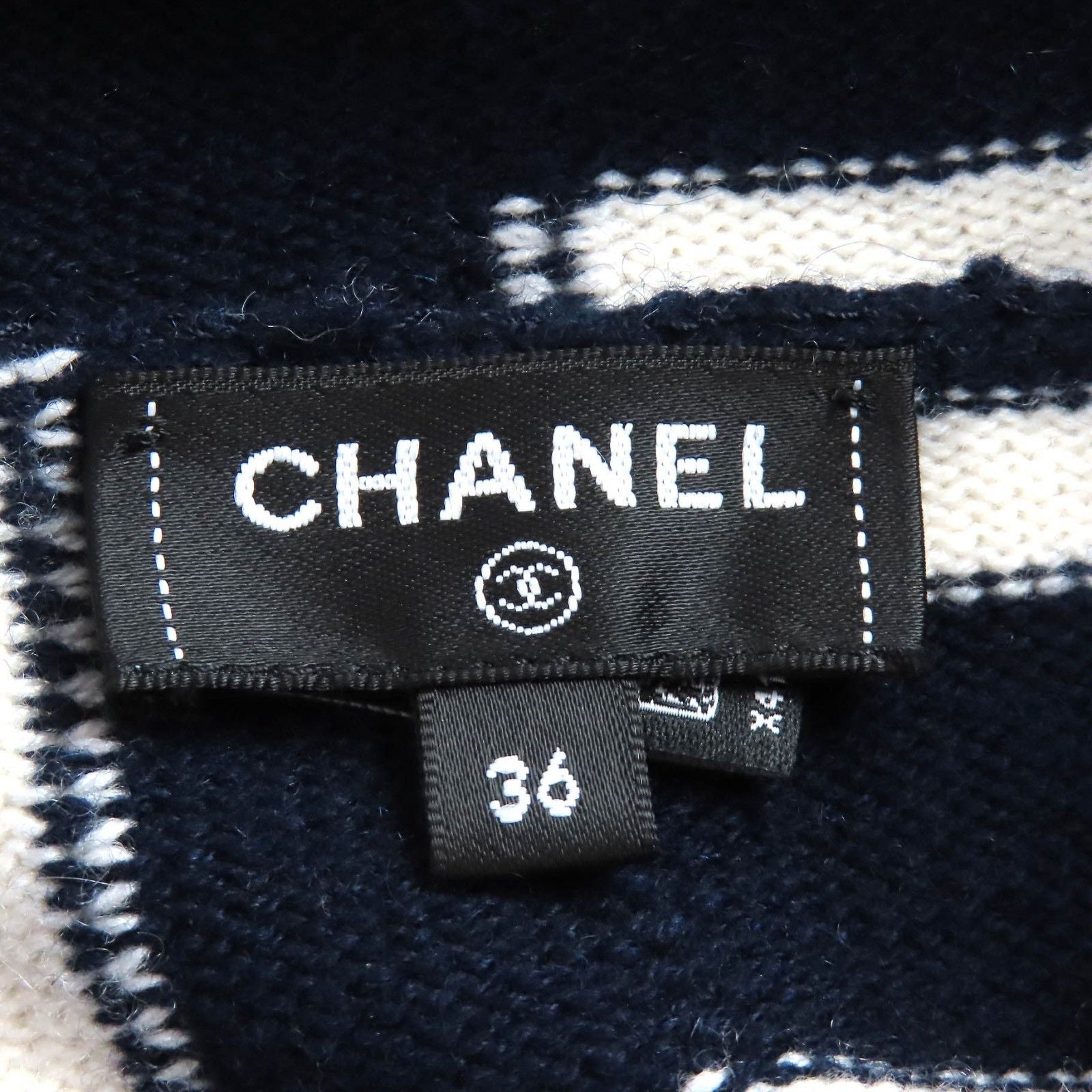 Chanel Cashmere CC Logo Border Pattern Hoodie Knit Navy White 36 Recommended — view 6