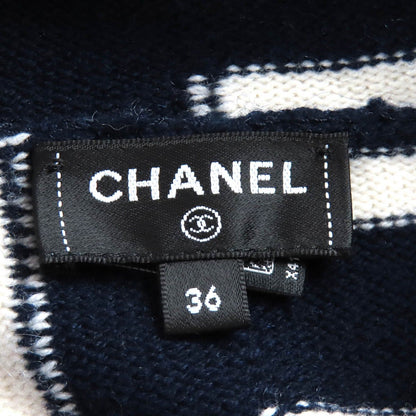Chanel Cashmere CC Logo Border Pattern Hoodie Knit Navy White 36 Recommended — view 6