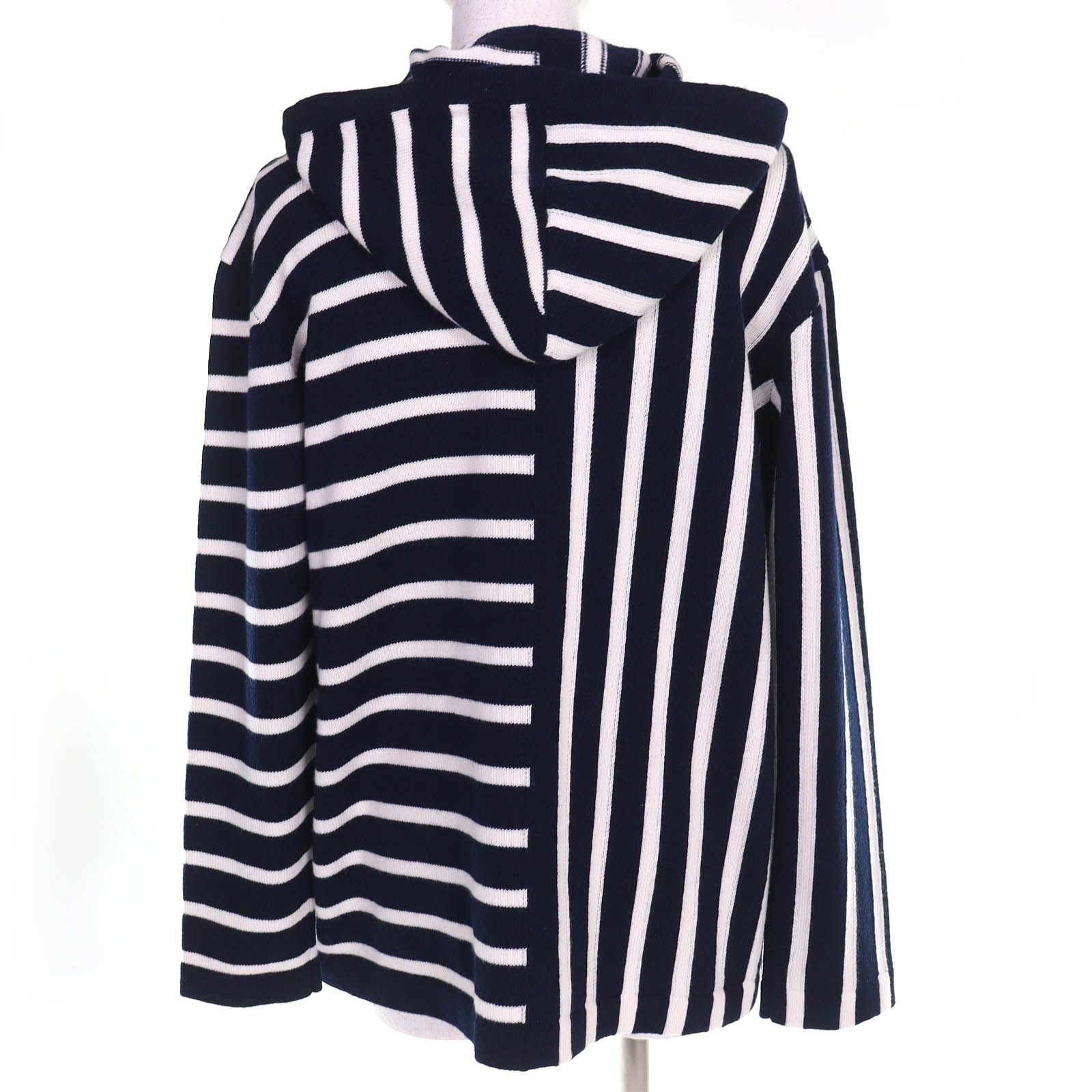 Chanel Cashmere CC Logo Border Pattern Hoodie Knit Navy White 36 Recommended — view 3