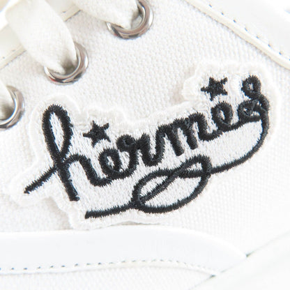 Hermes Innocent Leather Logo Patch Lace Up Low Cut Sneakers White — view 9
