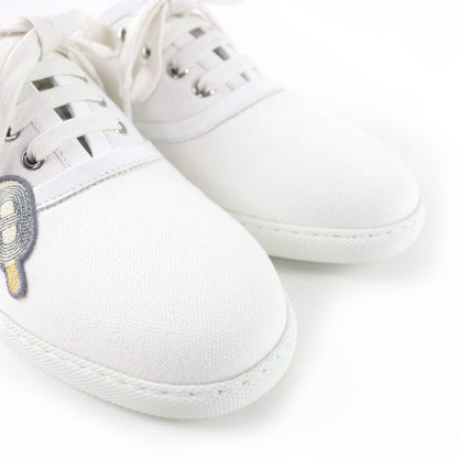 Hermes Innocent Leather Logo Patch Lace Up Low Cut Sneakers White — view 8
