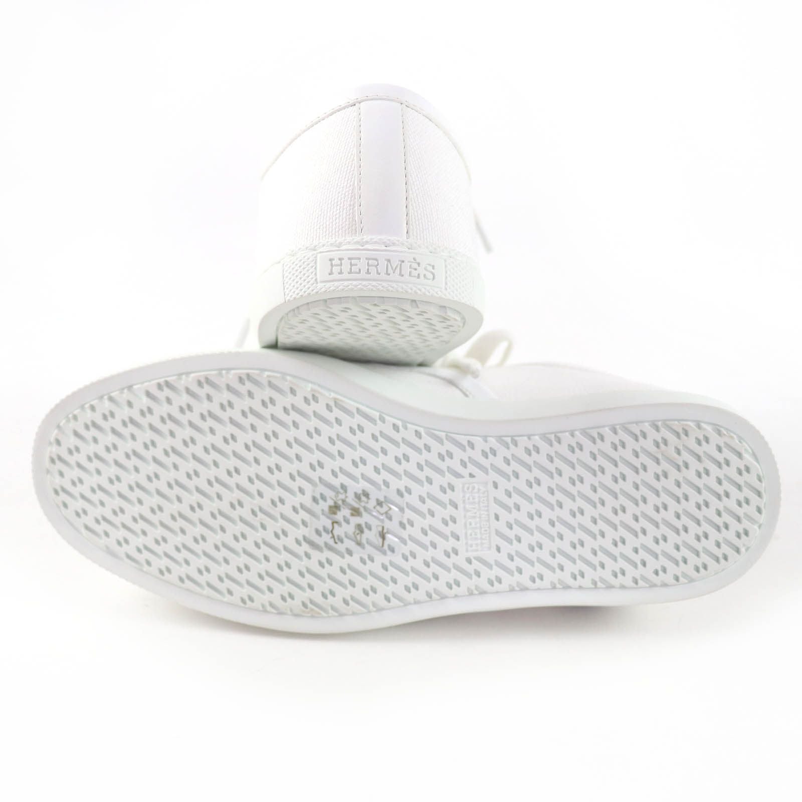 Hermes Innocent Leather Logo Patch Lace Up Low Cut Sneakers White — view 7