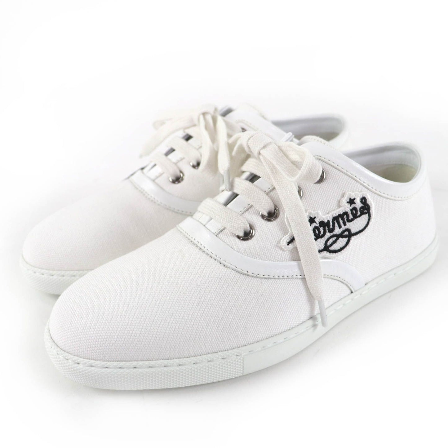 Hermes Innocent Leather Logo Patch Lace Up Low Cut Sneakers White