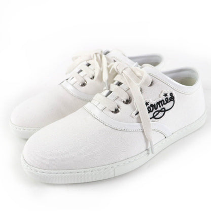 Hermes Innocent Leather Logo Patch Lace Up Low Cut Sneakers White