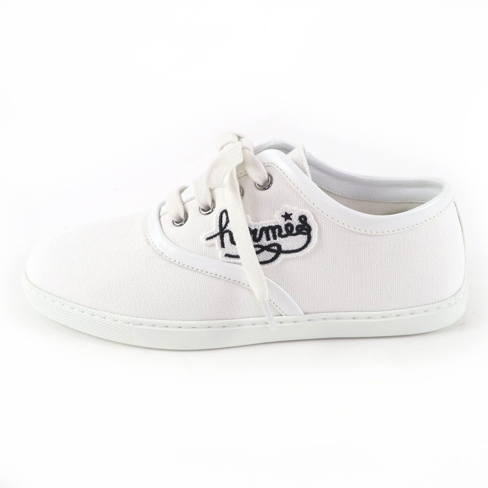 Hermes Innocent Leather Logo Patch Lace Up Low Cut Sneakers White — view 5