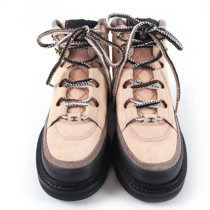Chanel CC Logo Lace Up Suede Leather High Cut Sneakers Trekking Boots Pink — view 4