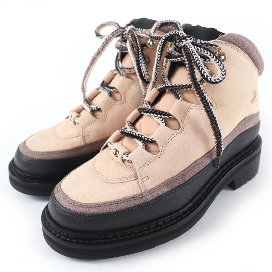 Chanel CC Logo Lace Up Suede Leather High Cut Sneakers Trekking Boots Pink