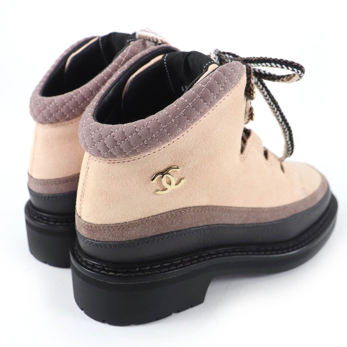 Chanel CC Logo Lace Up Suede Leather High Cut Sneakers Trekking Boots Pink — view 3