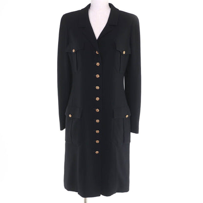 Chanel Vintage Wool Gripoix Button Long Length Jacket Black 40