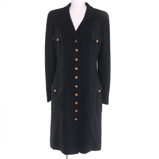 Chanel Vintage Wool Gripoix Button Long Length Jacket Black 40