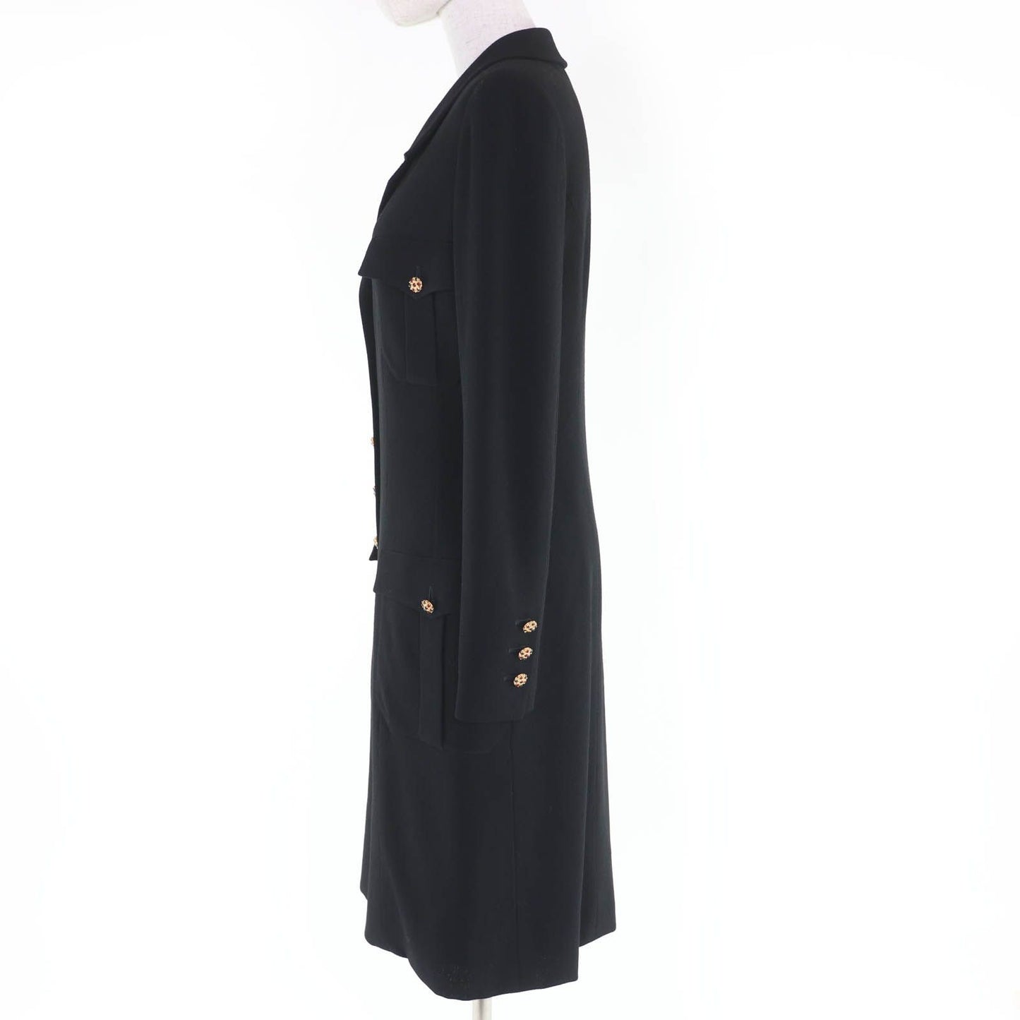 Chanel Vintage Wool Gripoix Button Long Length Jacket Black 40 — view 2