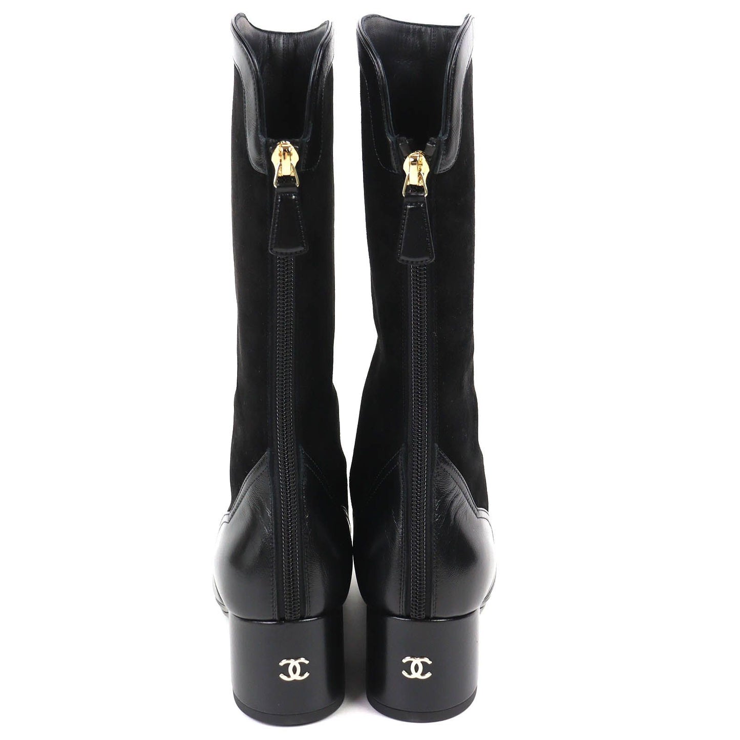 Chanel CC Logo Back Zip Suede Leather Long Boots Black 36 Leg Effect — view 5