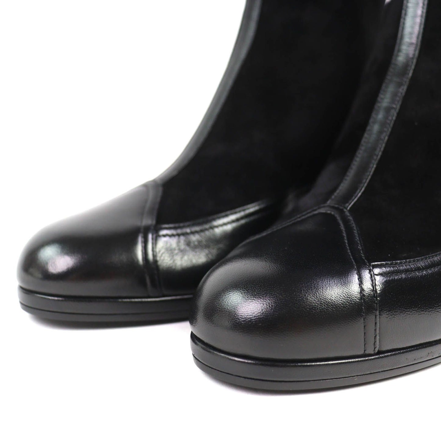 Chanel CC Logo Back Zip Suede Leather Long Boots Black 36 Leg Effect — view 6