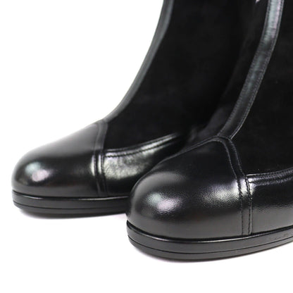 Chanel CC Logo Back Zip Suede Leather Long Boots Black 36 Leg Effect — view 6