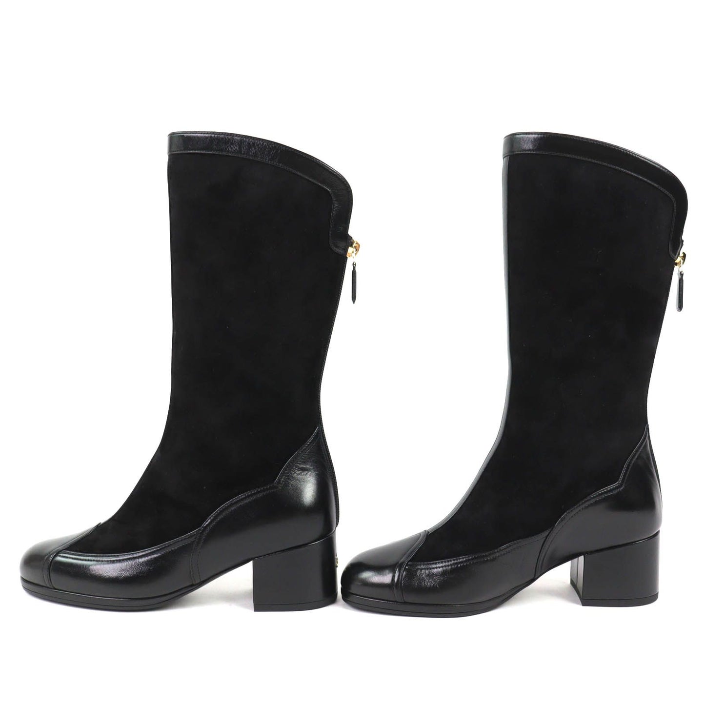 Chanel CC Logo Back Zip Suede Leather Long Boots Black 36 Leg Effect — view 3
