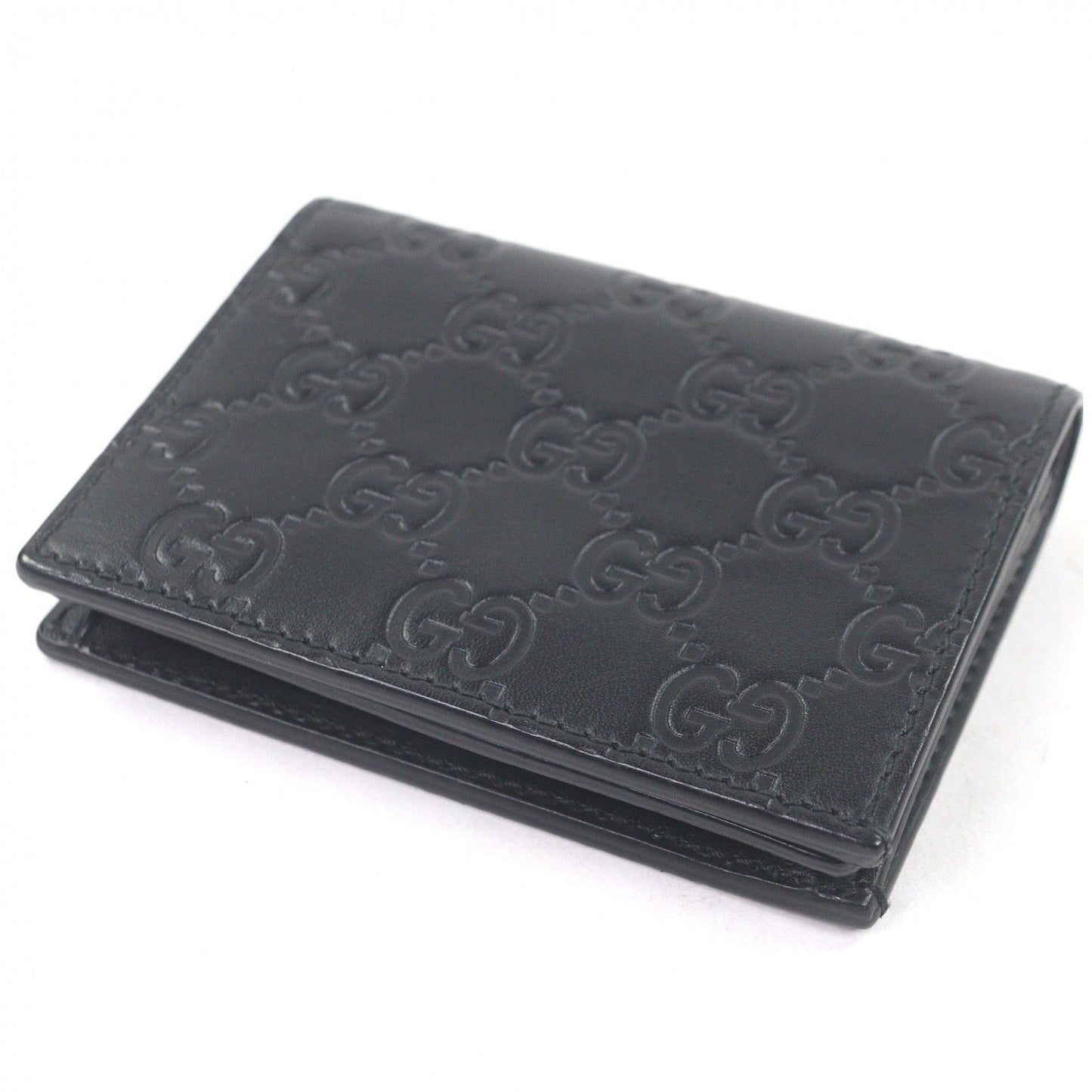 Gucci Guccissima Leather Bifold Wallet Compact Card Case Billfold Black — view 3
