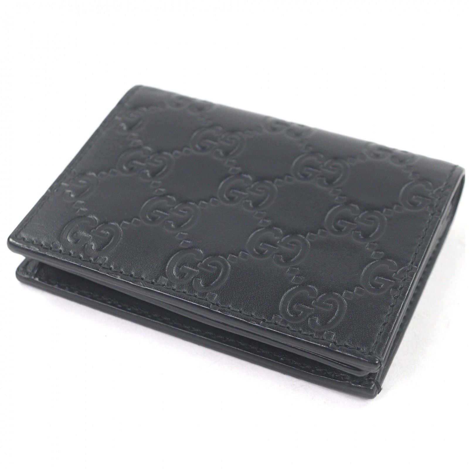 Gucci Guccissima Leather Bifold Wallet Compact Card Case Billfold Black — view 3
