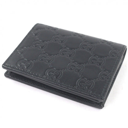 Gucci Guccissima Leather Bifold Wallet Compact Card Case Billfold Black — view 3