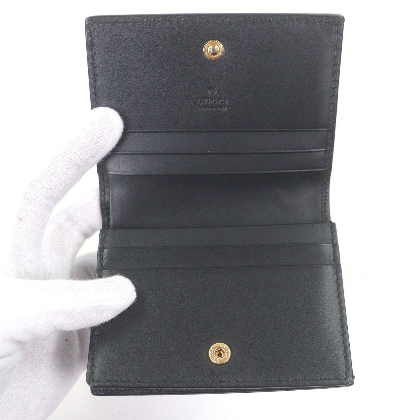 Gucci Guccissima Leather Bifold Wallet Compact Card Case Billfold Black — view 5