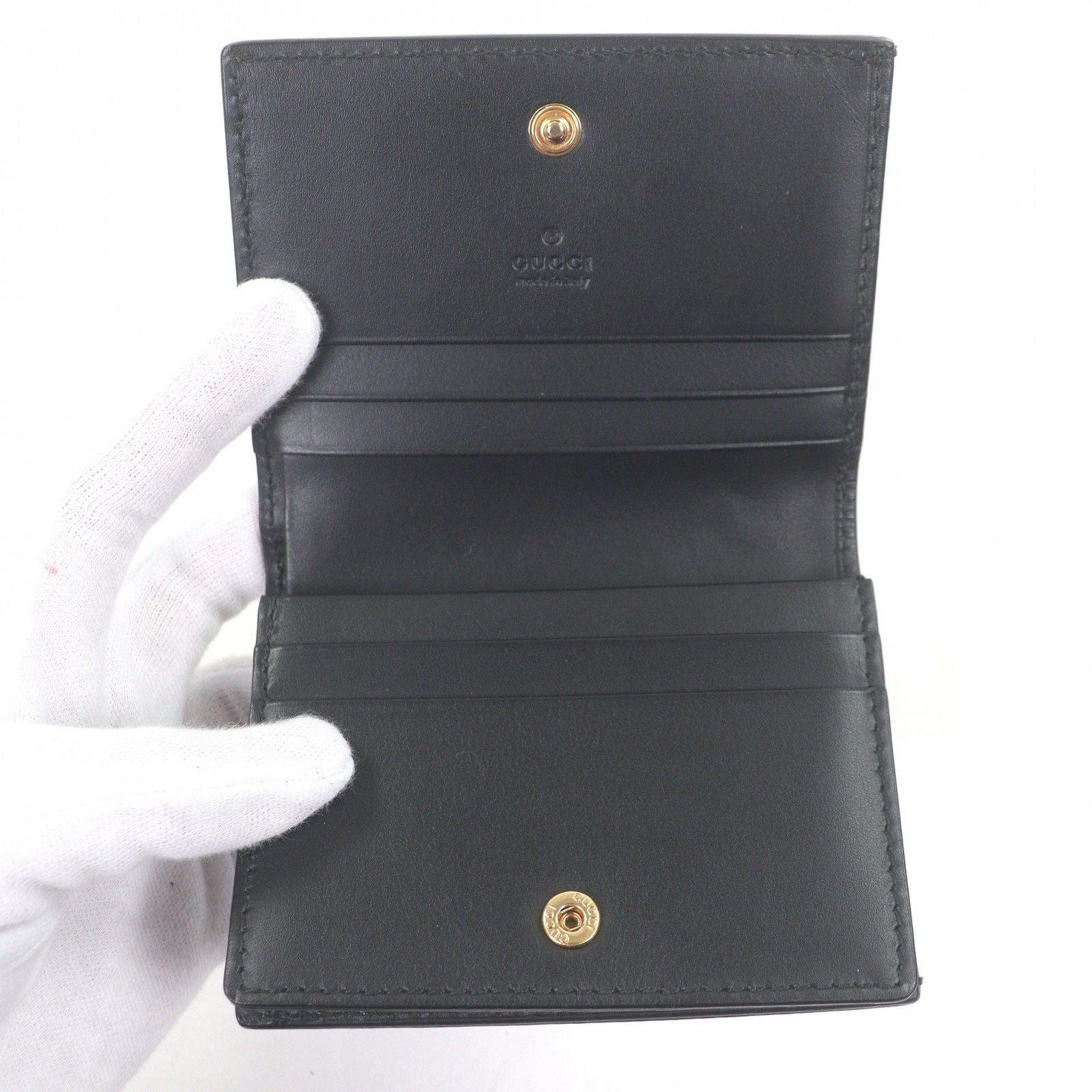Gucci Guccissima Leather Bifold Wallet Compact Card Case Billfold Black — view 5