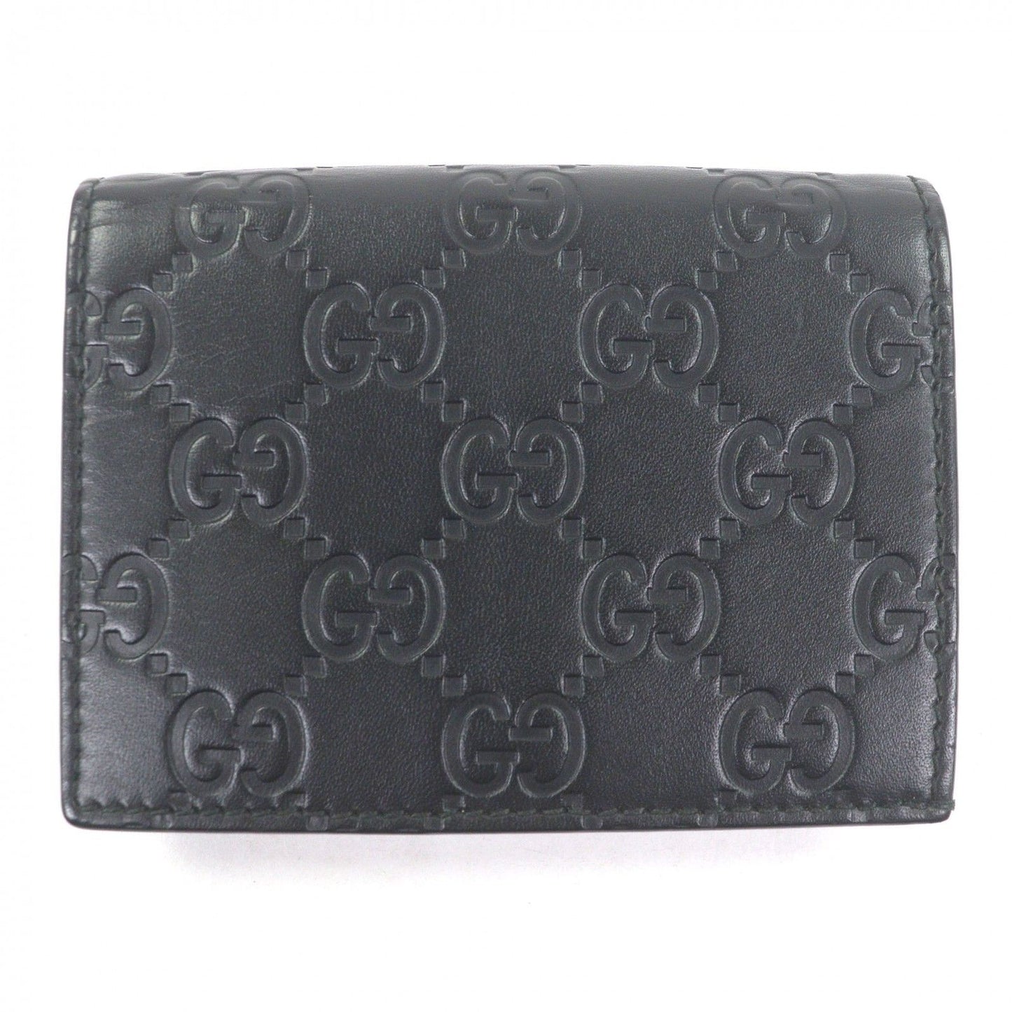 Gucci Guccissima Leather Bifold Wallet Compact Card Case Billfold Black