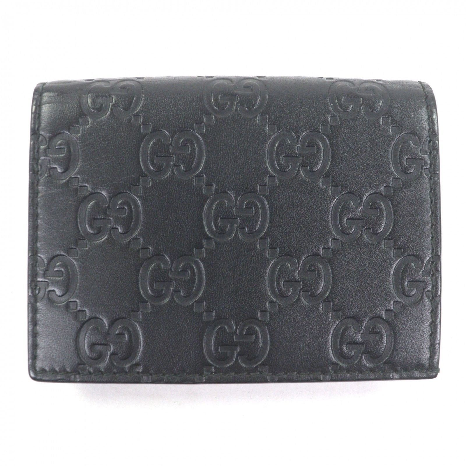 Gucci Guccissima Leather Bifold Wallet Compact Card Case Billfold Black