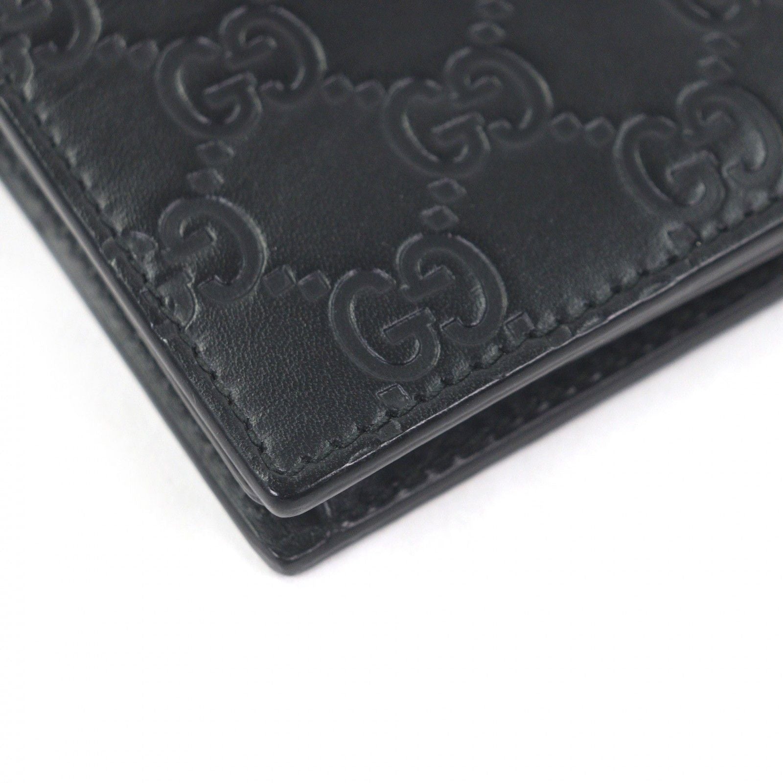 Gucci Guccissima Leather Bifold Wallet Compact Card Case Billfold Black — view 4