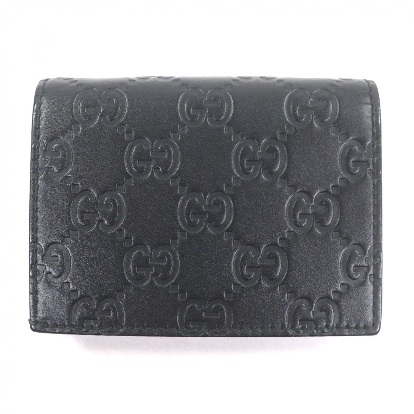 Gucci Guccissima Leather Bifold Wallet Compact Card Case Billfold Black — view 2